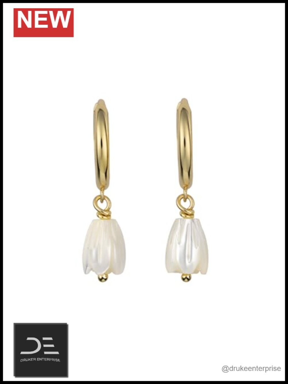 14K Gold Plated 925 Sterling Silver Hand Carved Mother of Pearl Pikake Flower